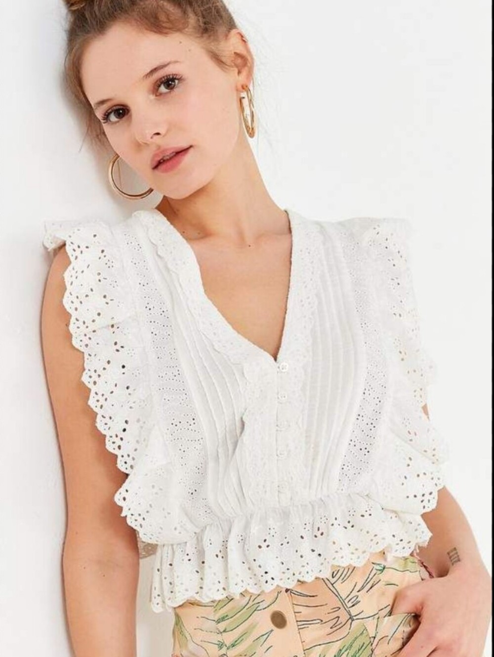 Urban Outfitters Rami Pintuck Ruffle Top XS White